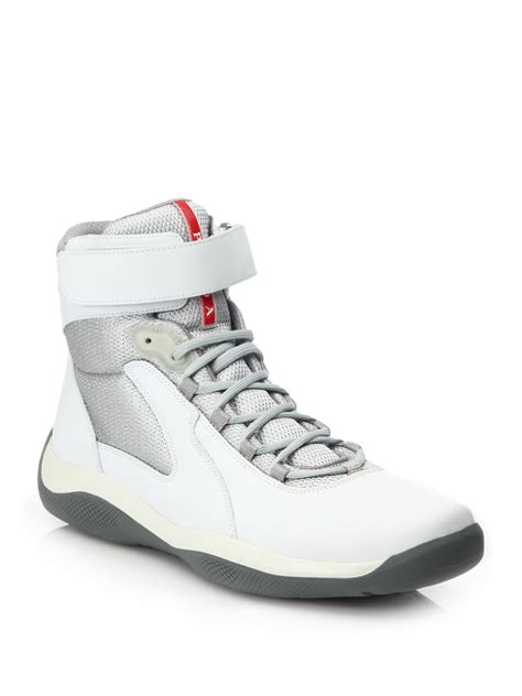 white shoes prada|prada white high top sneakers.